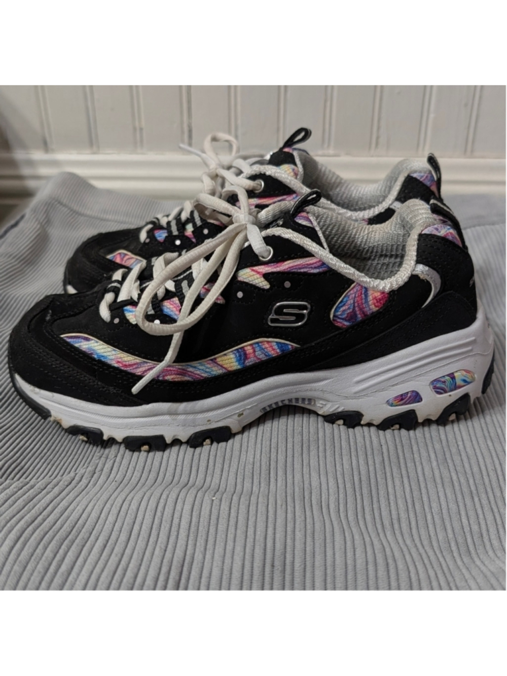 Skechers D’Lites Black Chunky Sneakers Rainbow Y2K Dad Shoes - Picture 4 of 10